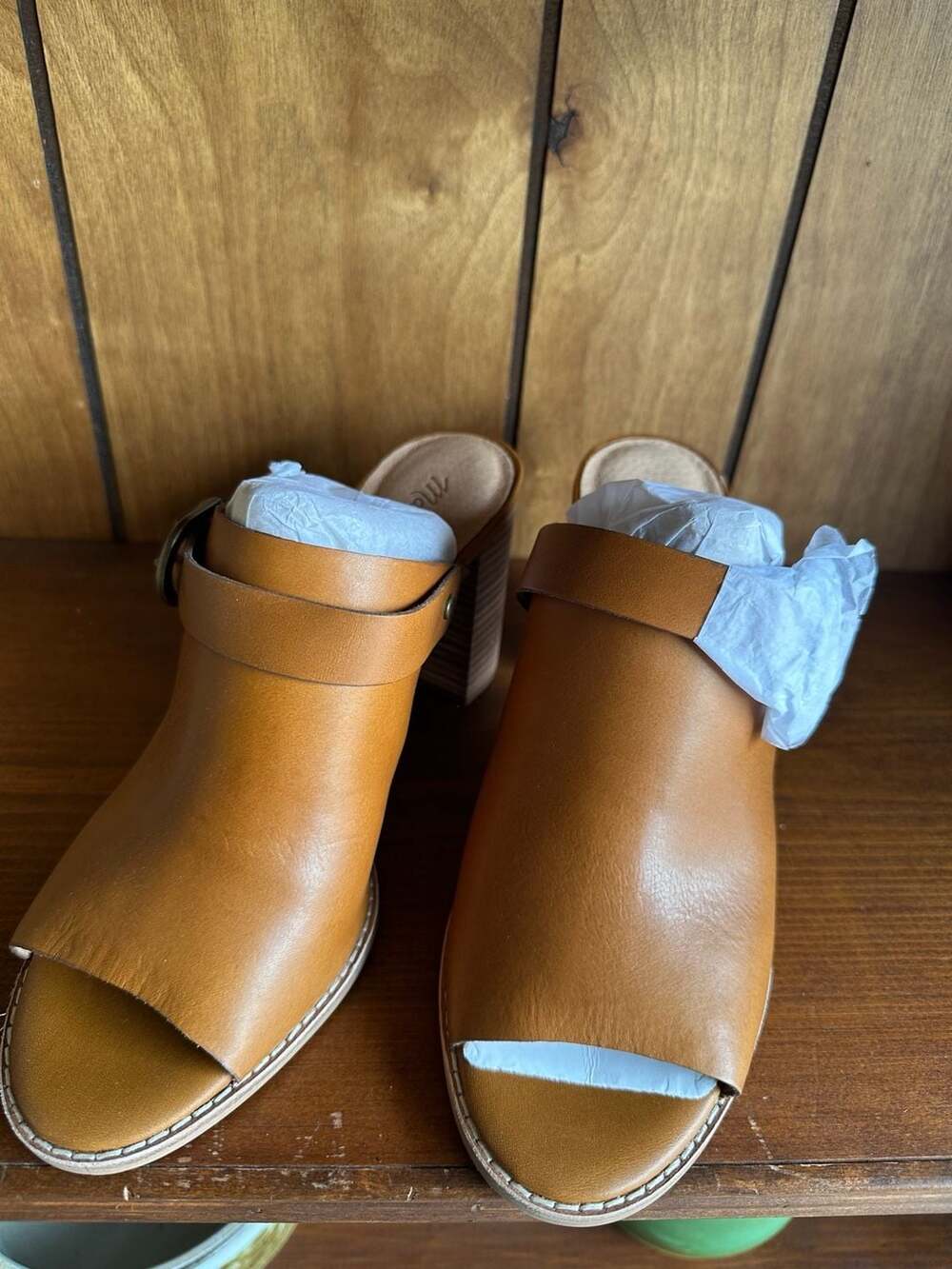 Madewell Leather Open-Toe Buckle Block Heel Mules